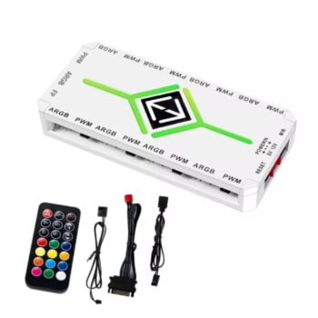 Magnetic PWM & ARGB Fan Hub Controller (+5V  3Pin) 9 port SATA powered White