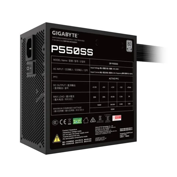 GIGABYTE P550SS 550W 80+ Silver Non-Modular PSU - Image 2