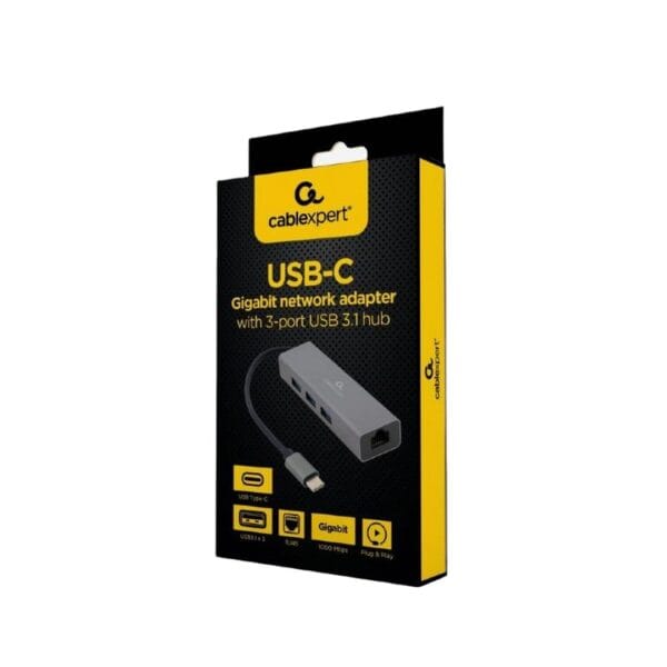 CABLEXPERT Tinklo adapteris A-CMU3-LAN-01 USB-C Gigabit network adapter with 3-port USB 3.1 hub - Image 1