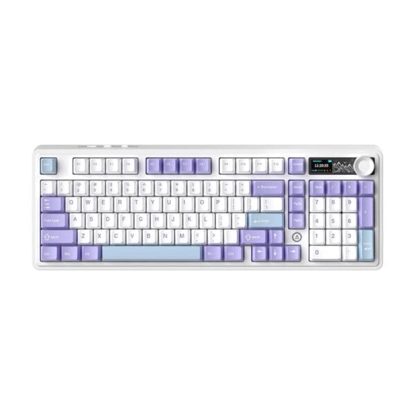 Žaidimų Klaviatūra Mechaninė AJAZZ AK980 98% ARGB HotSwap Belaidė BT5.0 USB-C 2.4GHz su TFT ekranu (White Purple) - Image 1