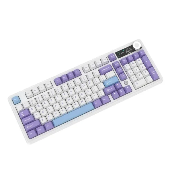 Žaidimų Klaviatūra Mechaninė AJAZZ AK980 98% ARGB HotSwap Belaidė BT5.0 USB-C 2.4GHz su TFT ekranu (White Purple) - Image 2
