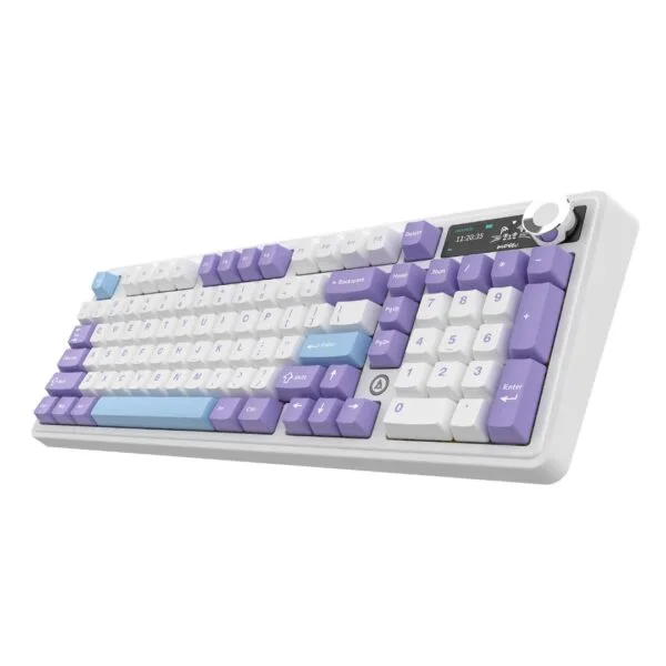 Žaidimų Klaviatūra Mechaninė AJAZZ AK980 98% ARGB HotSwap Belaidė BT5.0 USB-C 2.4GHz su TFT ekranu (White Purple) - Image 4