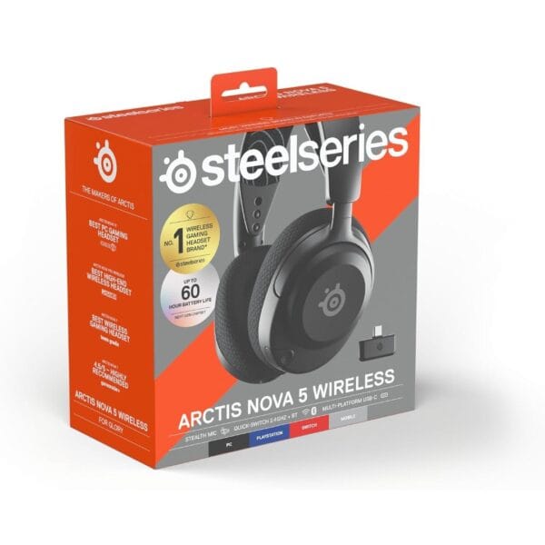 Untitled image (55) Žaidimų ausinės SteelSeries Arctis Nova 5 Belaidės (Wireless) Juoda 60H Battery Life 2.4GHz or BT ClearCast Gen2.X-Mic - Image 3