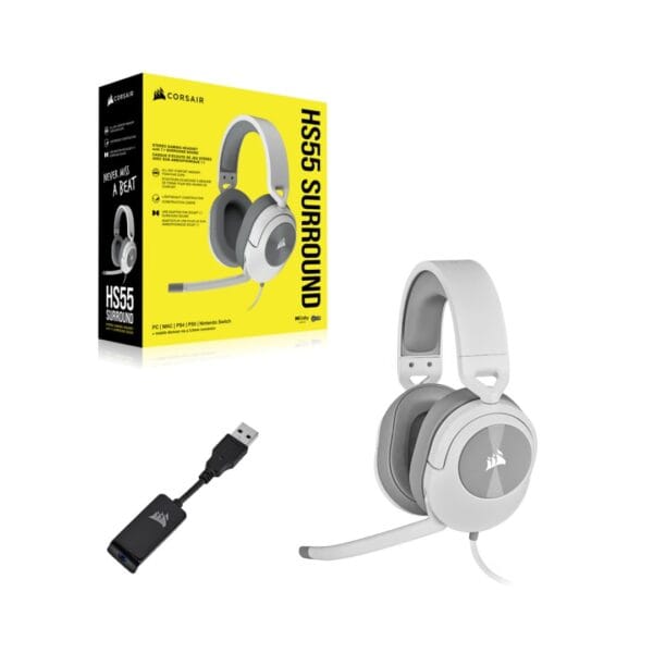 Žaidimų ausinės CORSAIR HS55 SURROUND Wired (Laidinės) White (Baltos) - Image 2