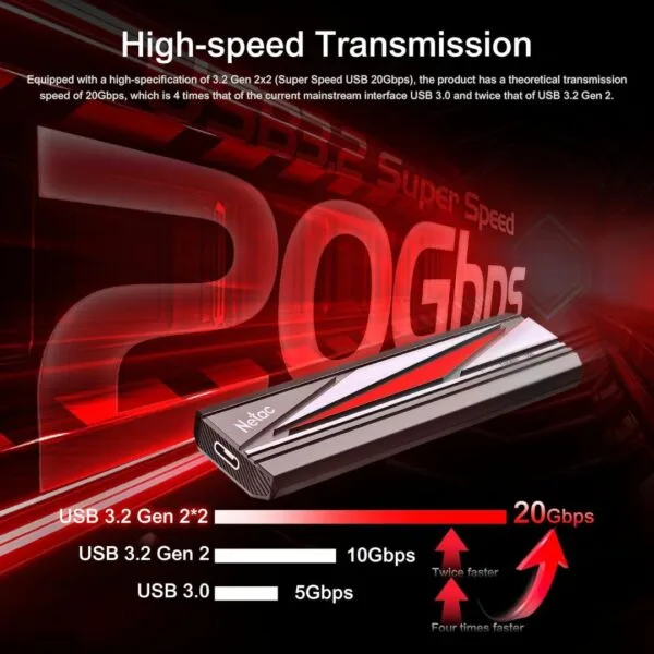 Netac 512GB Extreme nešiojamas išorinis NVME M.2 SSD, USB 3.2 (Type C/Type A) Gen.2 iki 2000MB/s - Image 3