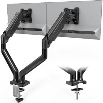 BONTEC Dvigubas Monitorių Laikiklis 13-32" Reguliuojamas Aukštis, Pasukamas, Iki 9 kg Vienam Monitoriui, VESA 75×75 / 100×100 (GDM7502)