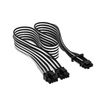 Corsair Premium 600W PCIe 5.0 / Gen 5 12VHPWR PSU Cable - Fits Type-4 PSUs via Dual 8-pin PCIe - 12+4pin Connector - Mesh Paracord Sleeving - Black/White